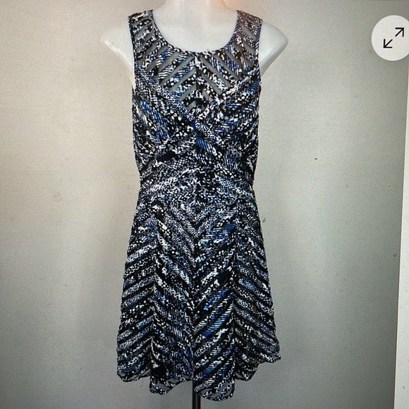 Parker Mirabella mesh insert dress in blue size small - Picture 6 of 8